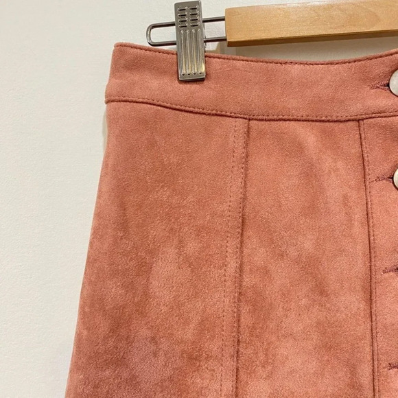 Forever 21 Blush Pink Super Soft Luxurious Suede Button Up Aline Skirt W27 Small - Picture 6 of 12
